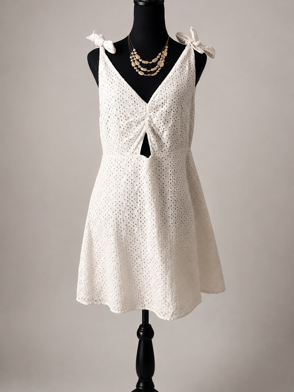 Topshop White Eyelet Tie-Shoulder Mini Dress